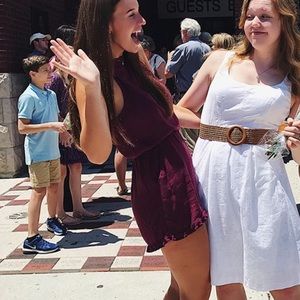 Dark Purple romper with pockets.